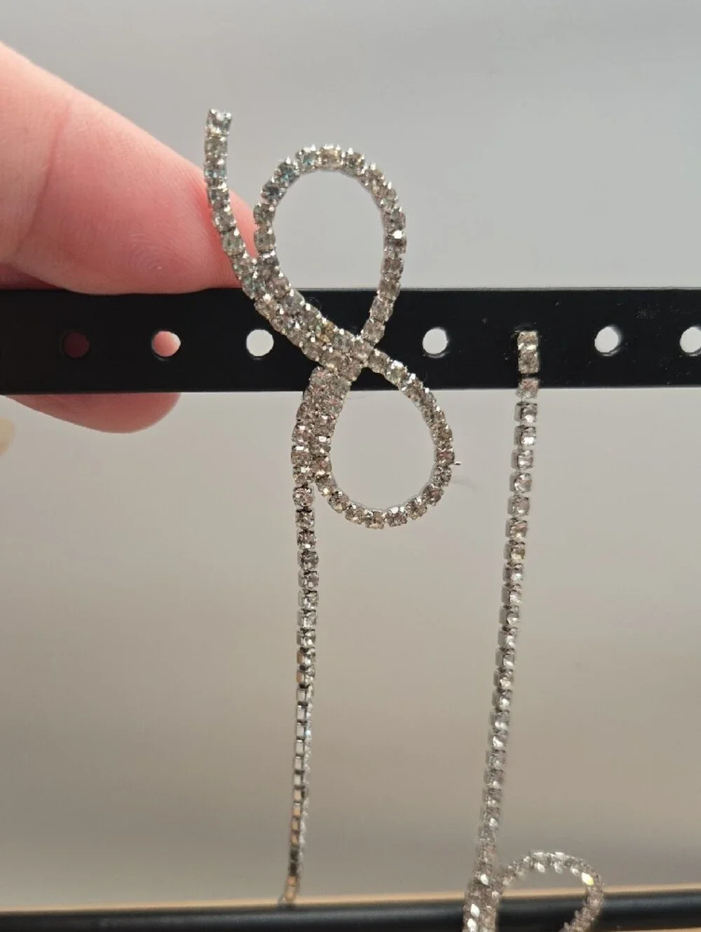 Rhinestone Infinity Bow Drop Earrings - Silver COSTUME JEWELRY
